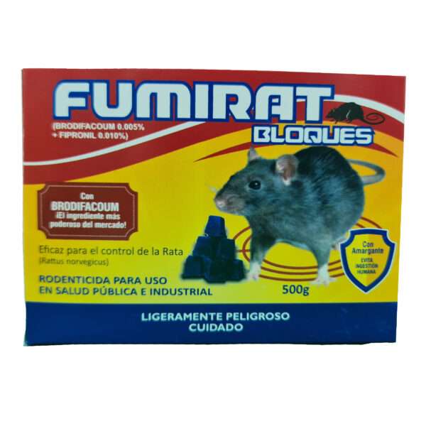 FUMIRAT BLOQUE – CAJA X 500 GR (BRODIFACOUM AL 0.5 %) – RATICIDA