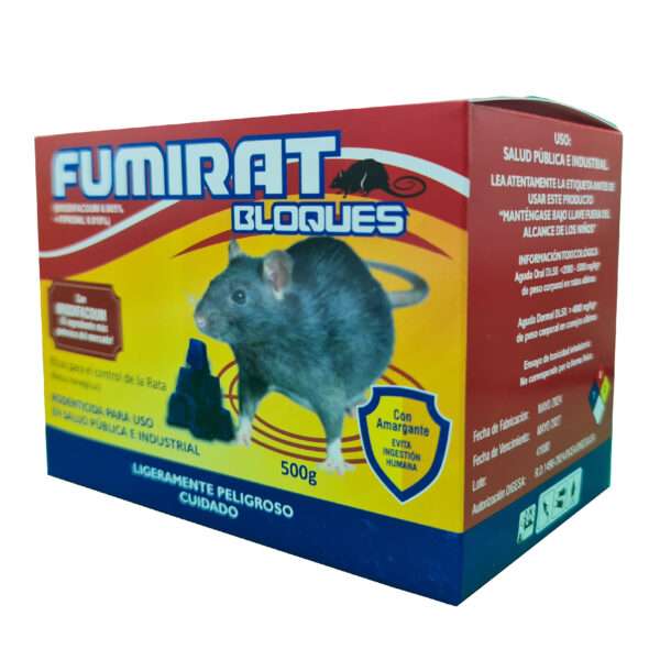 FUMIRAT BLOQUE – CAJA X 500 GR (BRODIFACOUM AL 0.5 %) – RATICIDA - Imagen 2